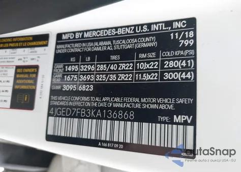 2019 Mercedes-Benz Amg Gle 63 Coupe S 4Matic z USA, uszkodzony, nr VIN 4JGED7FB3KA136868